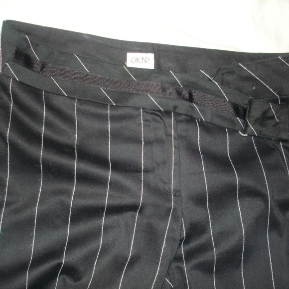 Cache Pin Stripe Low Riser Flared Leg Dressy Casual Vintage Pants Black White - Picture 2 of 12